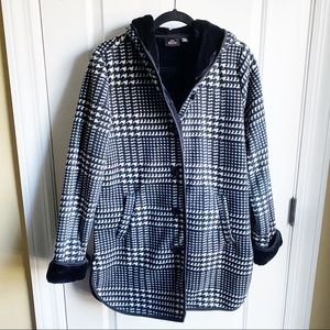 Ike Behar houndstooth faux fur lined coat